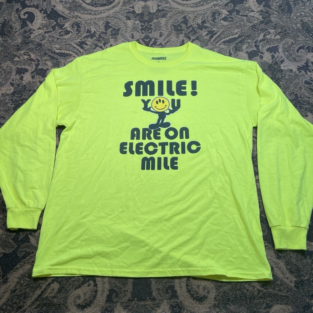Insomniac Smile You Are On Electric Mile Long Sleeve T Shirt Mens Size XL EDC